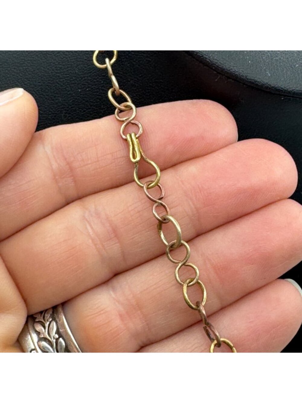 Vintage Choker Necklace Glass Beads Copper Chain Drop Elegant Bohemian Coquette - Picture 5 of 10